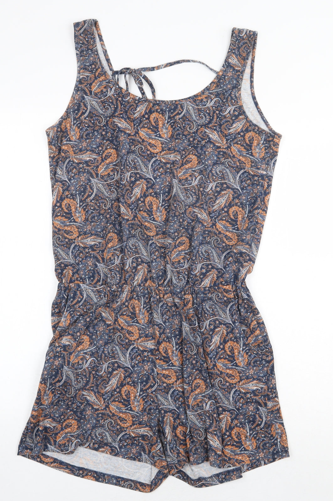 ESMARA Womens Black Paisley Polyester Romper One-Piece Size M Tie