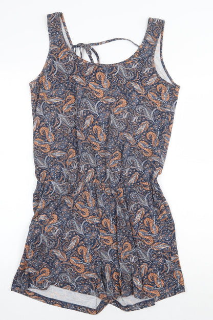ESMARA Womens Black Paisley Polyester Romper One-Piece Size M Tie