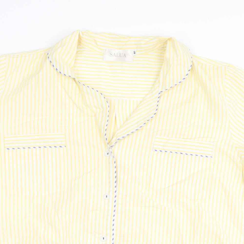 Salua Womens Yellow Striped Cotton Basic Button-Up Size M Collared