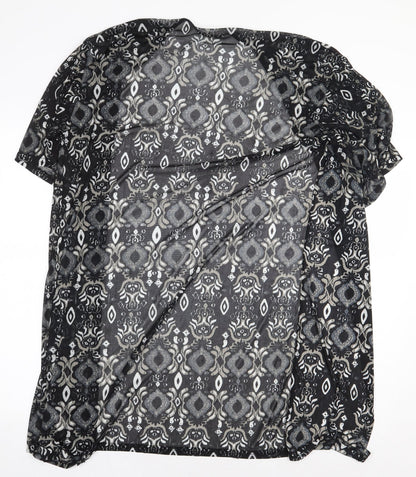 Atmosphere Womens Black Geometric Polyester Kimono Blouse Size XS V-Neck