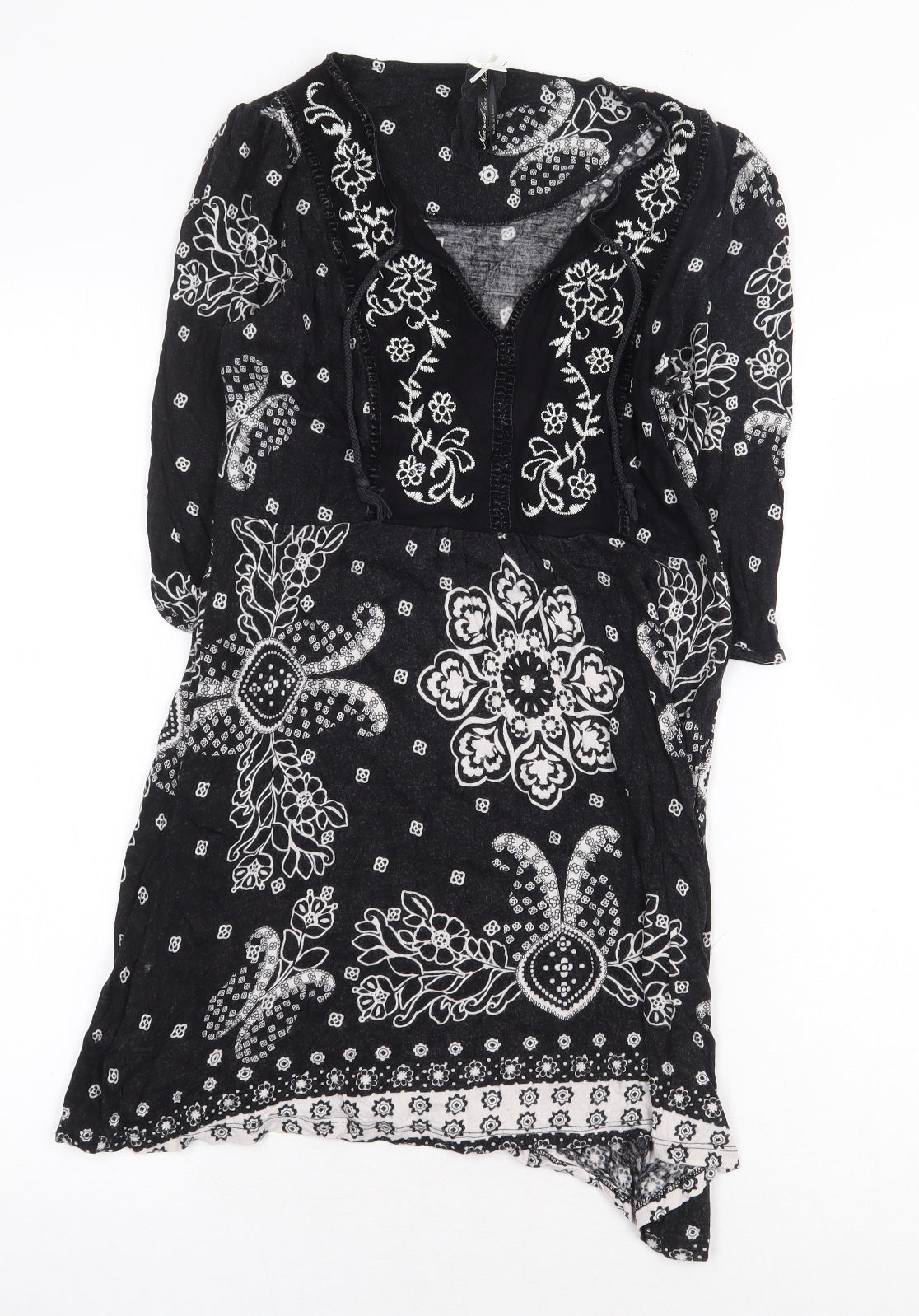 NEXT Womens Black Geometric Viscose A-Line Size 2XS V-Neck Pullover