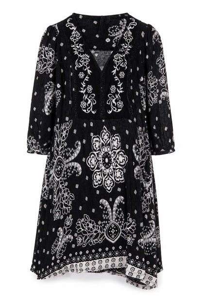 NEXT Womens Black Geometric Viscose A-Line Size 2XS V-Neck Pullover