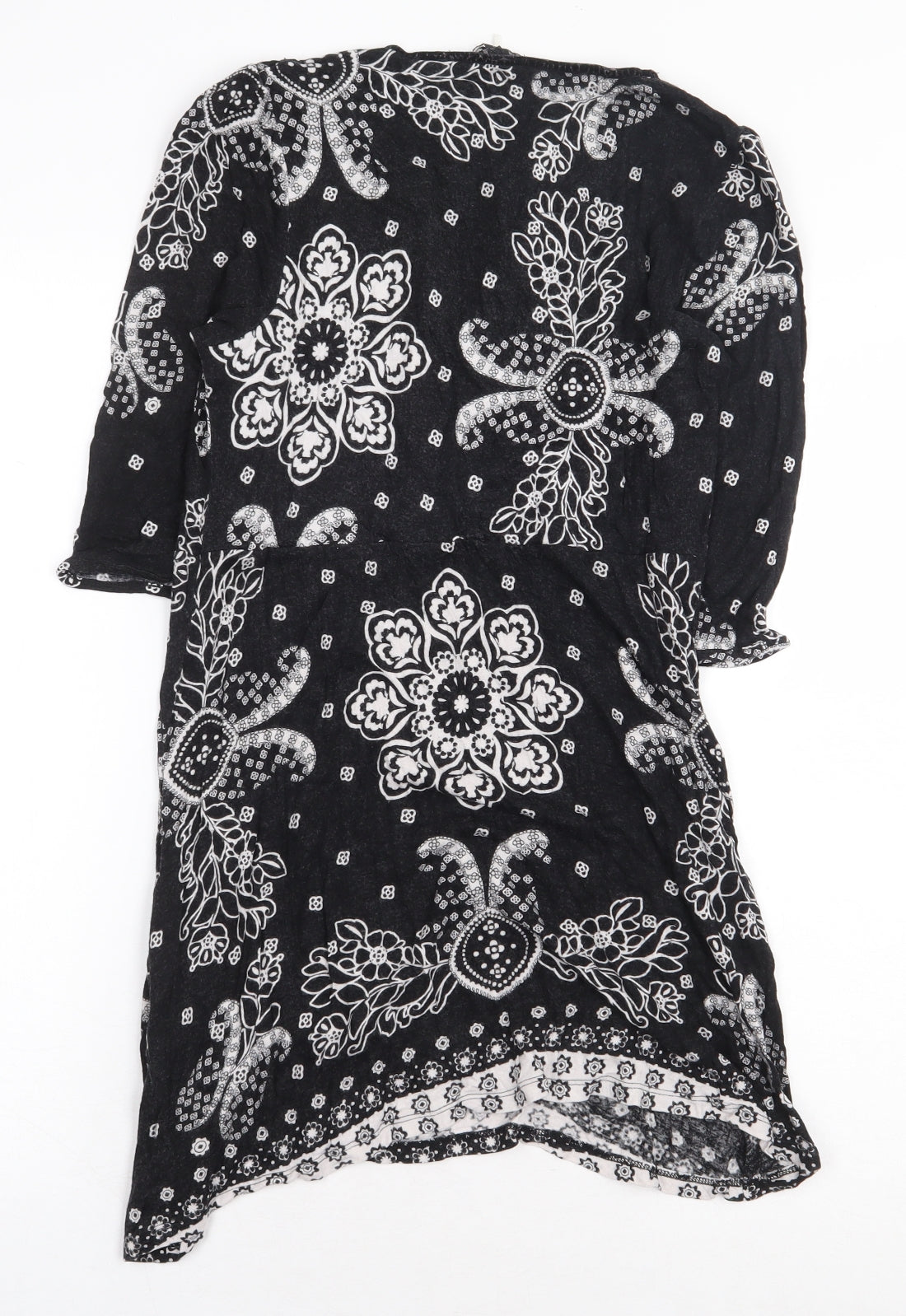 NEXT Womens Black Geometric Viscose A-Line Size 2XS V-Neck Pullover