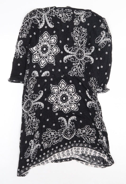 NEXT Womens Black Geometric Viscose A-Line Size 2XS V-Neck Pullover