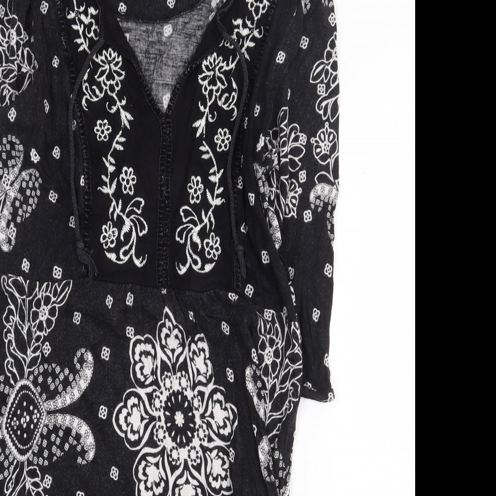 NEXT Womens Black Geometric Viscose A-Line Size 2XS V-Neck Pullover