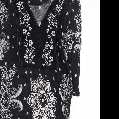 NEXT Womens Black Geometric Viscose A-Line Size 2XS V-Neck Pullover