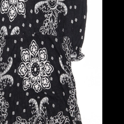 NEXT Womens Black Geometric Viscose A-Line Size 2XS V-Neck Pullover