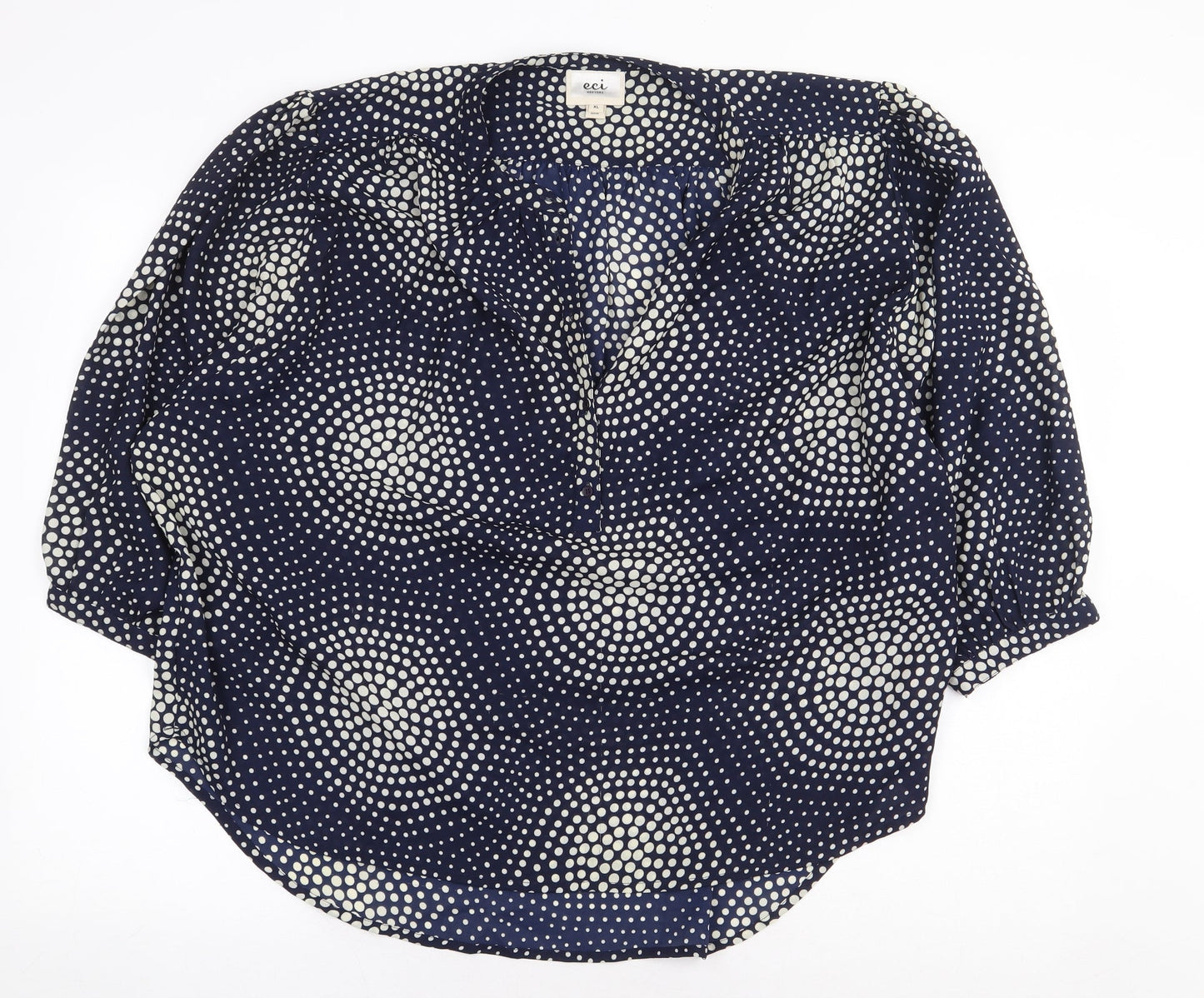 eci New York Womens Blue Geometric Polyester Basic Blouse Size XL V-Neck