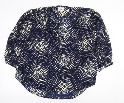 eci New York Womens Blue Geometric Polyester Basic Blouse Size XL V-Neck