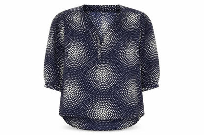 eci New York Womens Blue Geometric Polyester Basic Blouse Size XL V-Neck