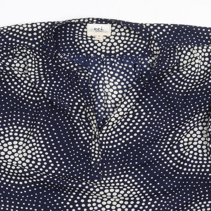 eci New York Womens Blue Geometric Polyester Basic Blouse Size XL V-Neck
