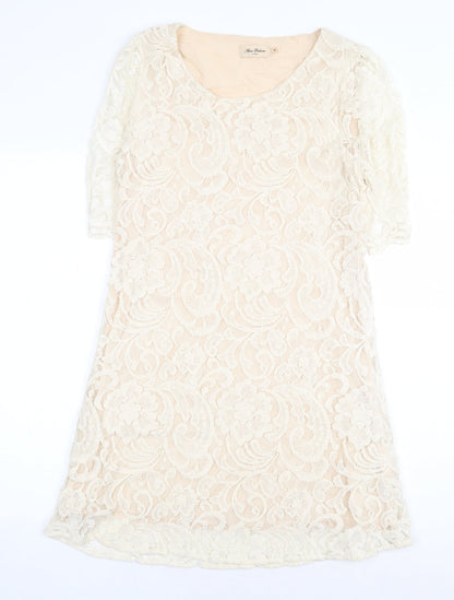 Miss Patina Womens White Floral Cotton Shift Size M Scoop Neck Pullover