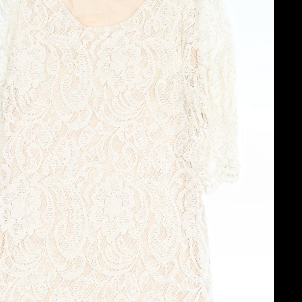 Miss Patina Womens White Floral Cotton Shift Size M Scoop Neck Pullover