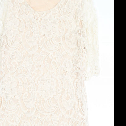Miss Patina Womens White Floral Cotton Shift Size M Scoop Neck Pullover