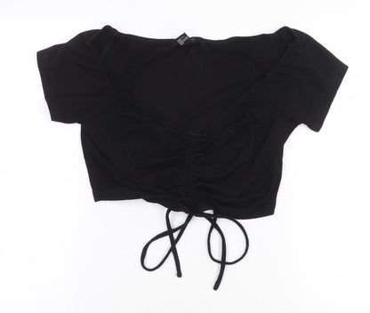 FOREVER 21 Womens Black Polyester Cropped Blouse Size M Scoop Neck
