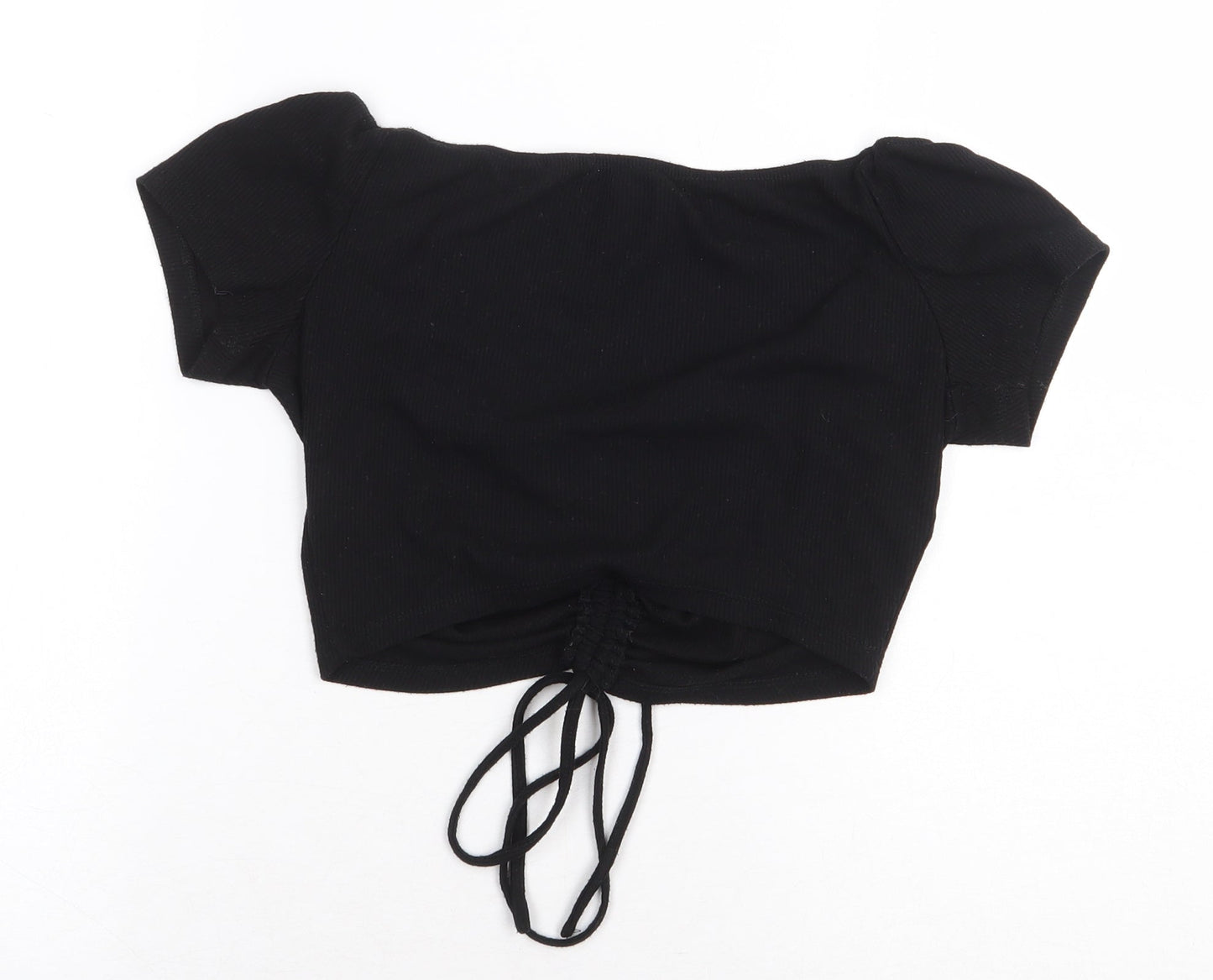 FOREVER 21 Womens Black Polyester Cropped Blouse Size M Scoop Neck