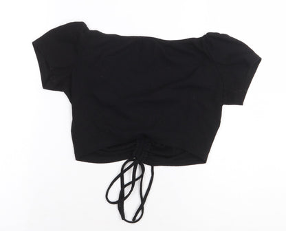 FOREVER 21 Womens Black Polyester Cropped Blouse Size M Scoop Neck