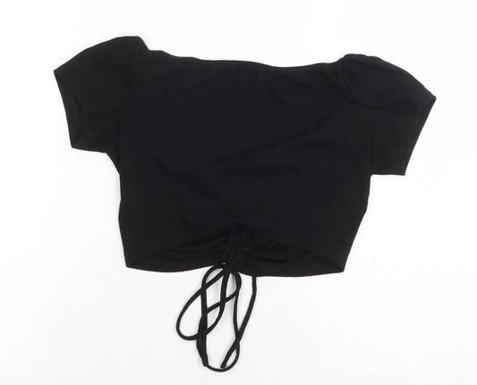 FOREVER 21 Womens Black Polyester Cropped Blouse Size M Scoop Neck