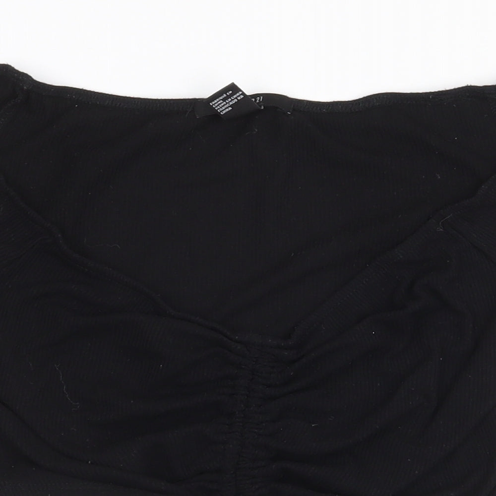 FOREVER 21 Womens Black Polyester Cropped Blouse Size M Scoop Neck