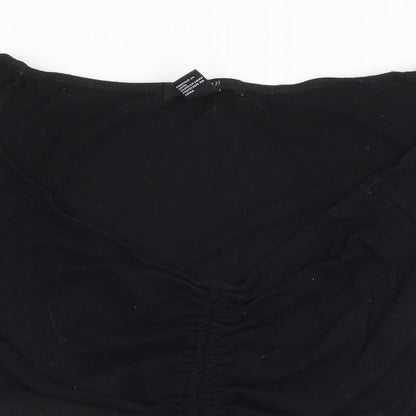 FOREVER 21 Womens Black Polyester Cropped Blouse Size M Scoop Neck