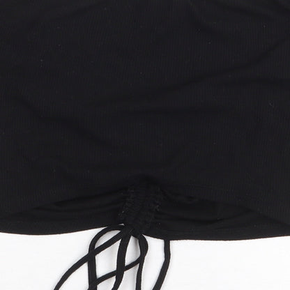 FOREVER 21 Womens Black Polyester Cropped Blouse Size M Scoop Neck