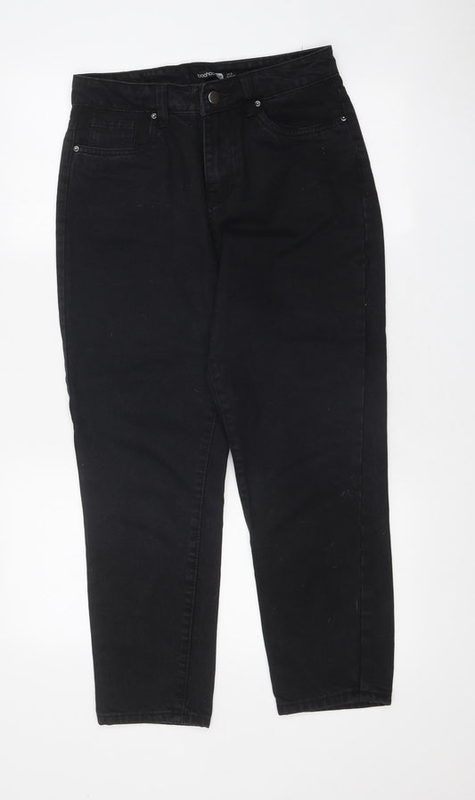 Boohoo Womens Black Cotton Straight Jeans Size 8 L24 in Regular Zip