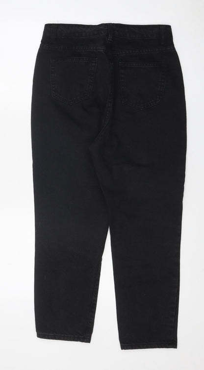Boohoo Womens Black Cotton Straight Jeans Size 8 L24 in Regular Zip