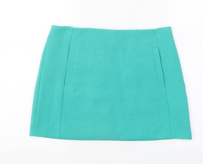 Marks and Spencer Womens Green Polyester Mini Skirt Size 8 Zip