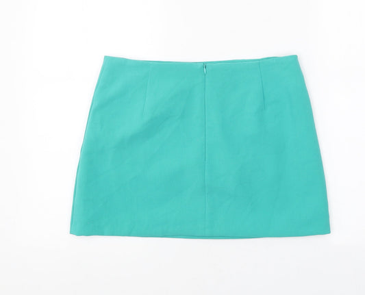 Marks and Spencer Womens Green Polyester Mini Skirt Size 8 Zip