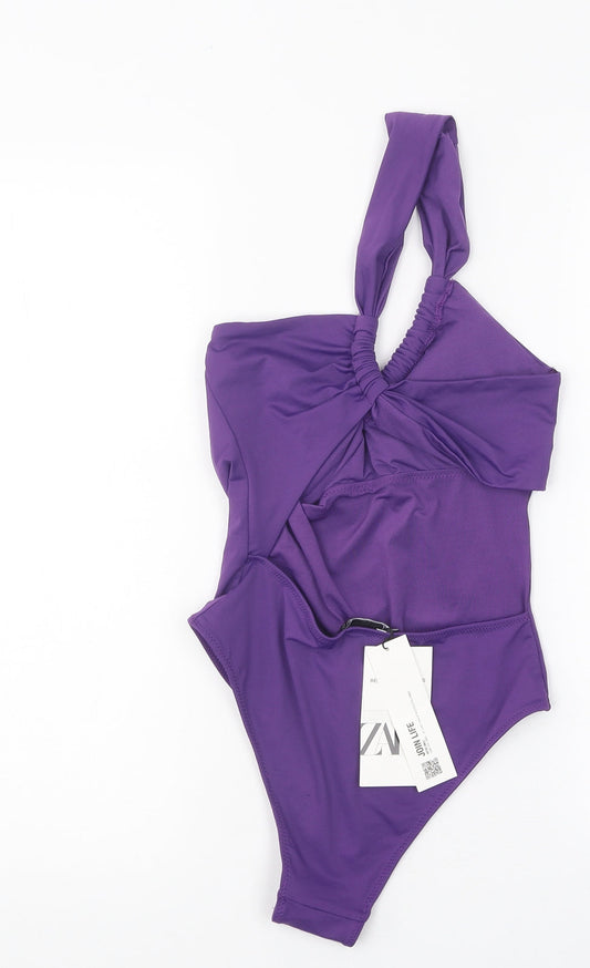 Zara Womens Purple Viscose Leotard One-Piece Size S Pullover
