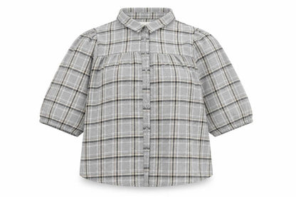 My Essentials Waredrobe Womens Grey Plaid Cotton Basic Button-Up Size 8 Collared