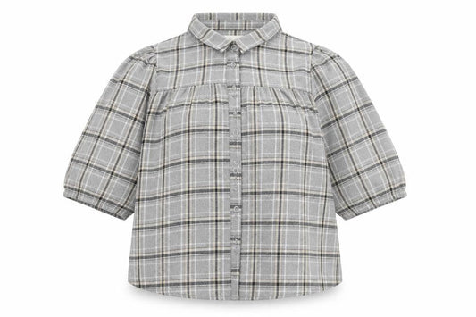 My Essentials Waredrobe Womens Grey Plaid Cotton Basic Button-Up Size 8 Collared