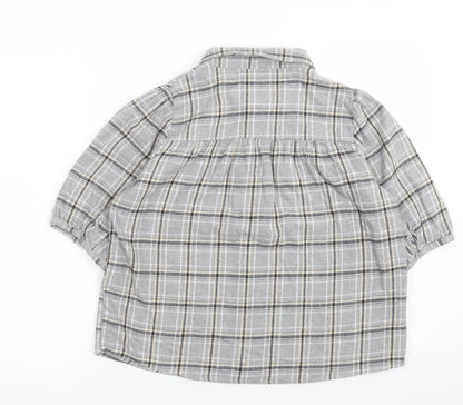 My Essentials Waredrobe Womens Grey Plaid Cotton Basic Button-Up Size 8 Collared
