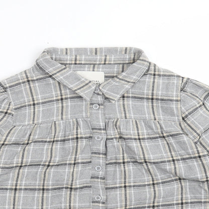 My Essentials Waredrobe Womens Grey Plaid Cotton Basic Button-Up Size 8 Collared