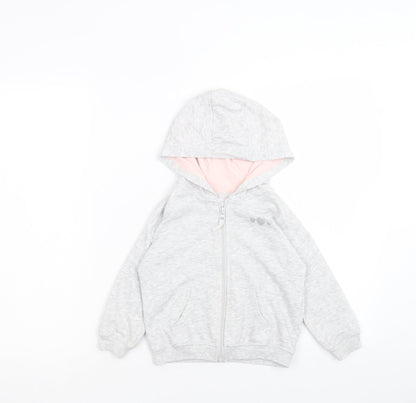 Matalan Girls Grey Cotton Full Zip Hoodie Size 2XL Zip - Heart Pattern