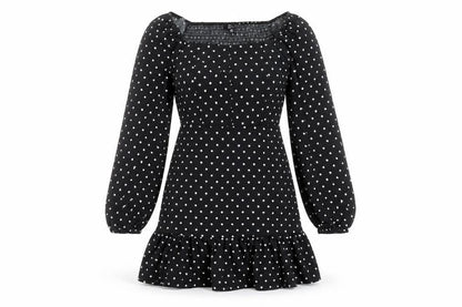 Lola Skye Womens Black Polka Dot Polyester A-Line Size 8 Scoop Neck Pullover