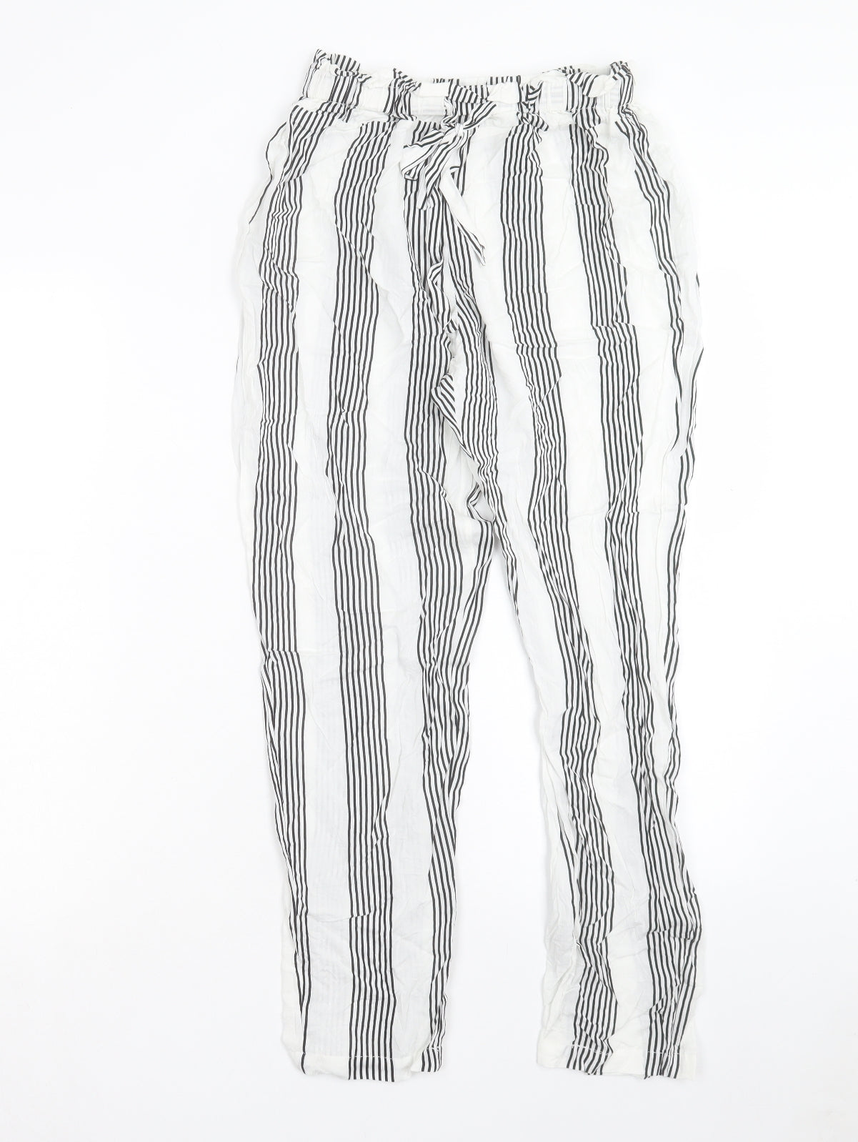 SheIn Womens White Striped Viscose Trousers Size S L26 in Regular Tie