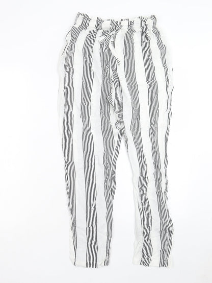 SheIn Womens White Striped Viscose Trousers Size S L26 in Regular Tie