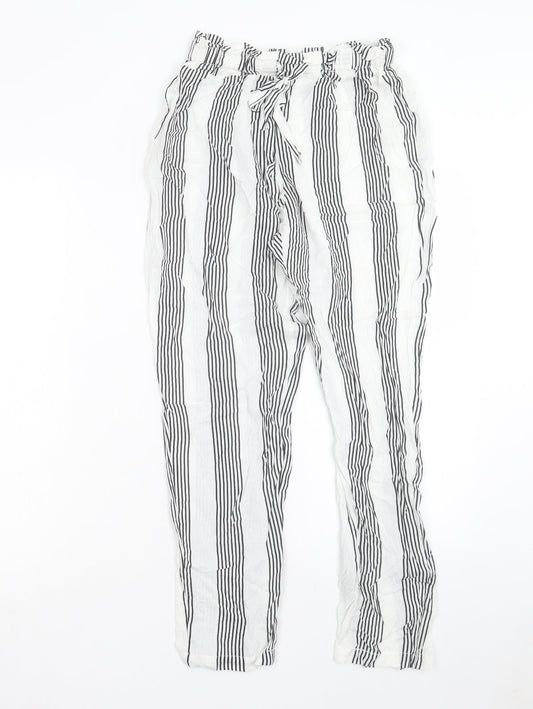 SheIn Womens White Striped Viscose Trousers Size S L26 in Regular Tie