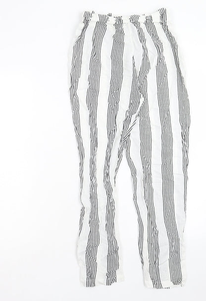 SheIn Womens White Striped Viscose Trousers Size S L26 in Regular Tie