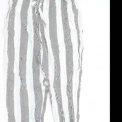 SheIn Womens White Striped Viscose Trousers Size S L26 in Regular Tie