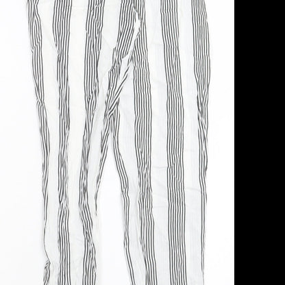 SheIn Womens White Striped Viscose Trousers Size S L26 in Regular Tie