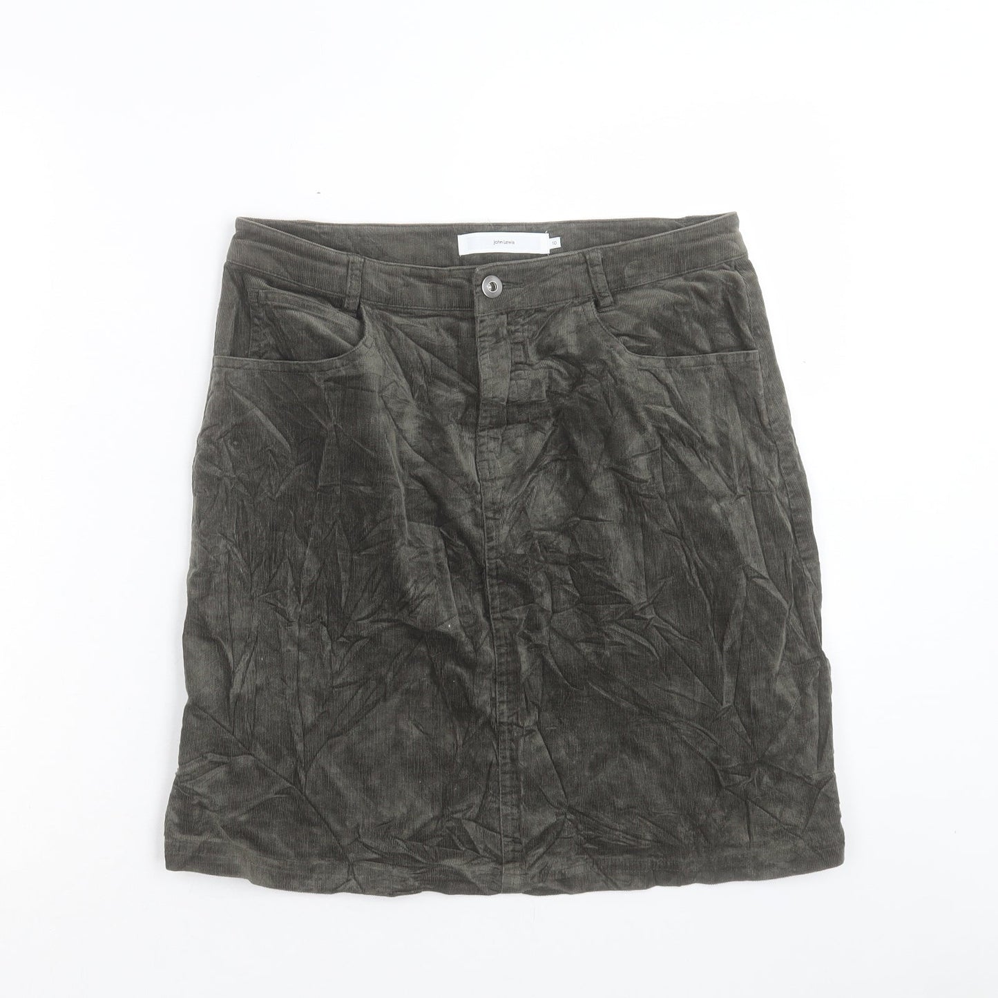 John Lewis Womens Green Cotton Mini Skirt Size 10 Button