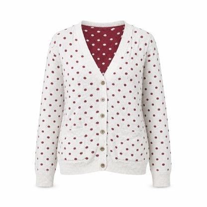 Forever 21 Womens Grey V-Neck Polka Dot Cotton Cardigan Jumper Size S