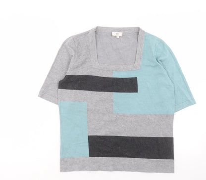 CC Womens Grey Colourblock Viscose Basic Blouse Size M Square Neck
