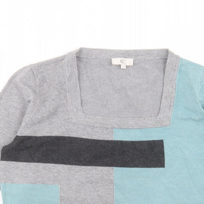 CC Womens Grey Colourblock Viscose Basic Blouse Size M Square Neck