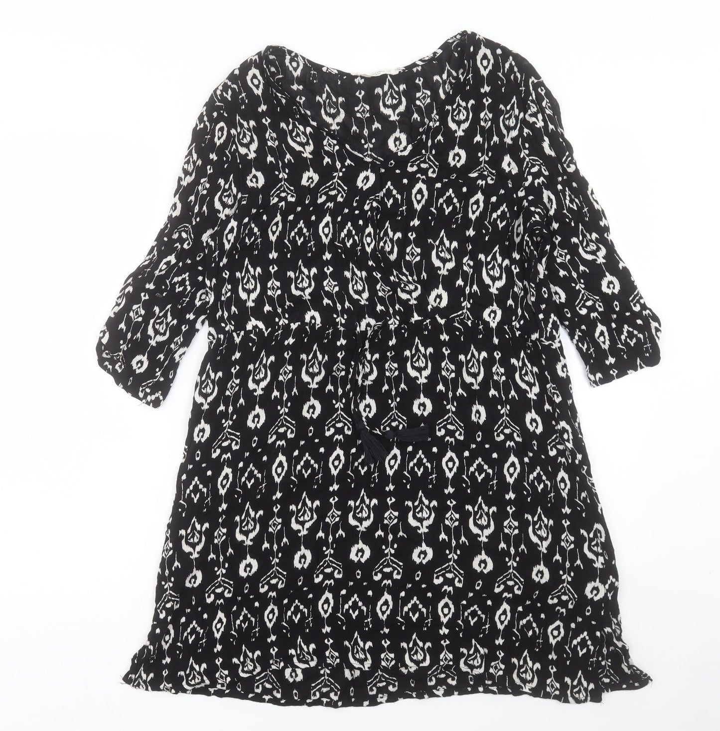 Mango Womens Black Geometric Viscose A-Line Size S Scoop Neck Button