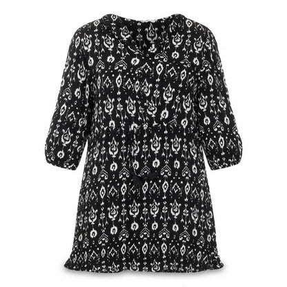 Mango Womens Black Geometric Viscose A-Line Size S Scoop Neck Button