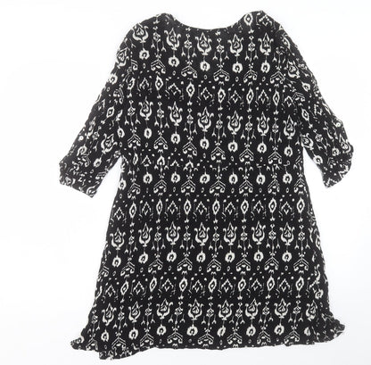 Mango Womens Black Geometric Viscose A-Line Size S Scoop Neck Button
