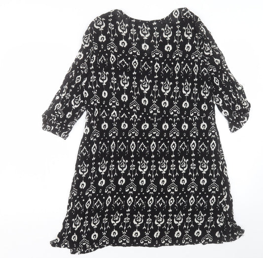 Mango Womens Black Geometric Viscose A-Line Size S Scoop Neck Button
